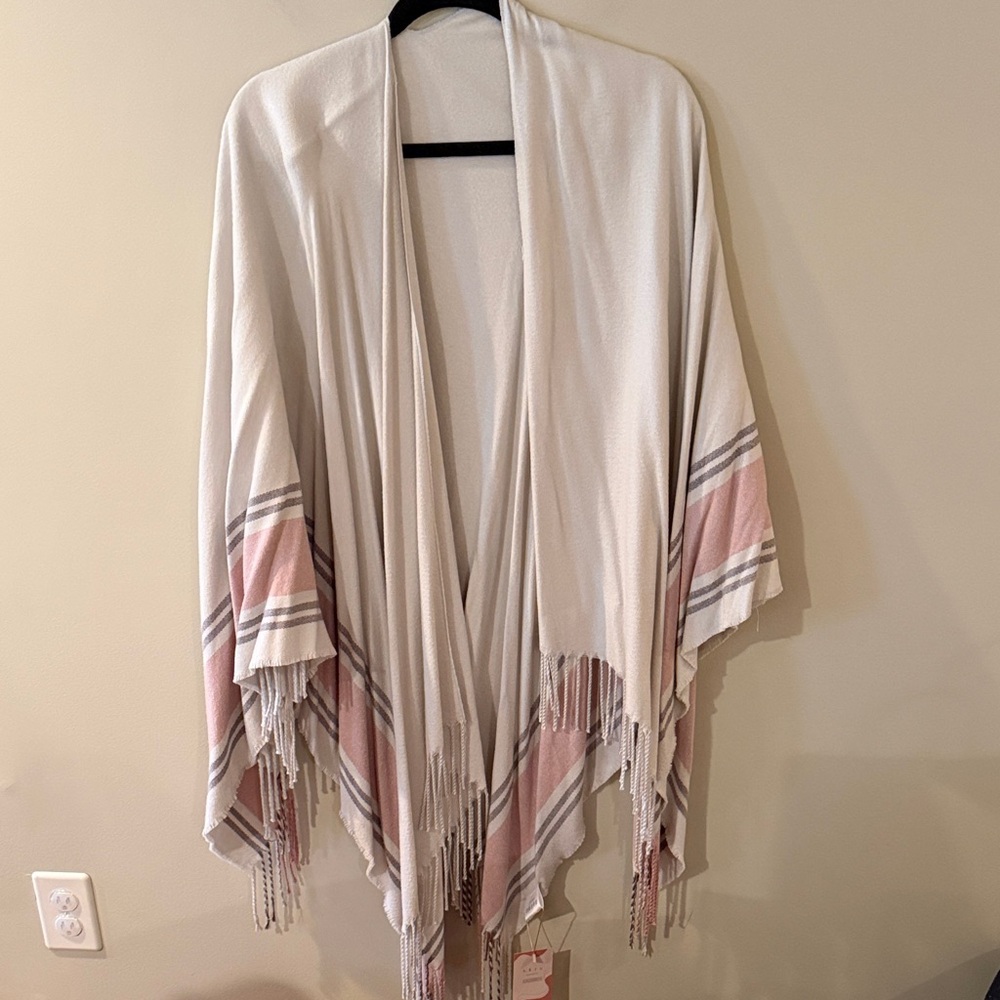 5/$25!! Cream Cape Wrap with Blush Stripe Fringe
